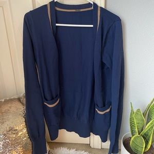Blue with Taupe stripe Cardigan with pockets